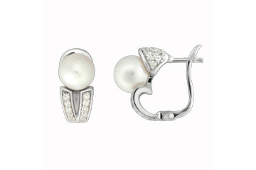 Boucles d'oreilles perles et diamants en or blanc 51/100 carats 14 carats