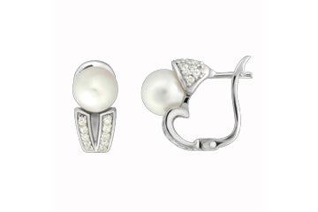 51/100 Carat White Gold 14kt Pearl and Diamond Earrings