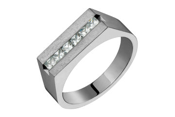 Bague en titane avec diamant plat taille princesse de 3/5 carats