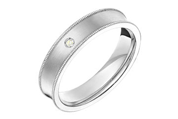 Alliance concave en or blanc 1/50 carats avec diamants 14 carats