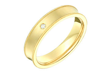 Mariage concave en or jaune 1/50 carats 14 carats avec diamant solitaire