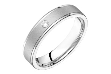 1/25 Carat White Gold 14kt Sandblast Wedding Band with Diamond
