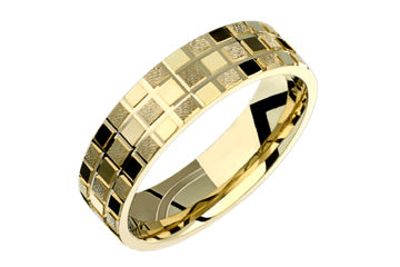 14kt Yellow Gold Checkered Engraved Wedding Band