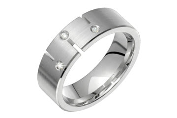 14K Comfort Fit White Gold Diamond Wedding Band with Rectangular Cut Outs