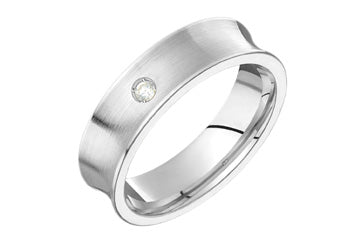 Alliance concave avec diamants en or blanc 1/20 carat