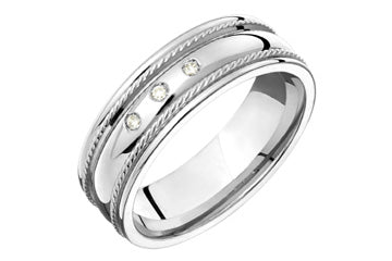 Alliance en or blanc 1/20 carats avec chaîne en corde et diamants 14 carats