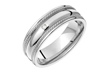 Alliance en diamant avec chaîne à double corde en or blanc 14 carats