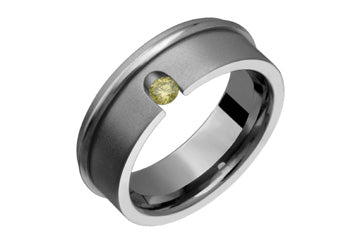 1/10 Carat Yellow Diamond Grooved Titanium Ring