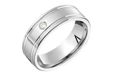 Alliance à double rainure en or blanc 1/20 carats 14 carats avec diamant