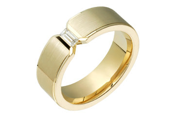 13/100 14kt Yellow Gold Wedding Band with Baguette Diamond