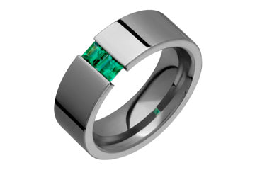Vivid Square Green Emerald Tension Titanium Ring