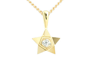 14K Diamond Star Yellow Gold Pendant With Chain