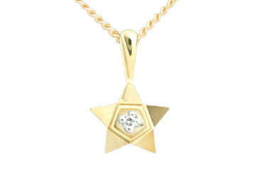 14K Diamond Star Yellow Gold Pendant With Chain
