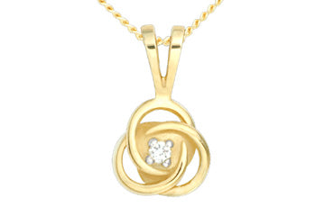 Pendentif diamant tourbillon en or jaune 14 carats avec chaîne