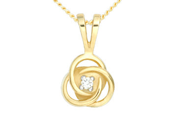14K Yellow Gold Swirl Diamond Pendant With Chain