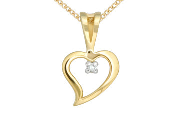 14K Yellow Gold Diamond Heart Pendant With Chain