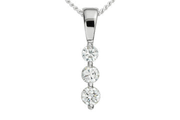 1/4 Carat White Gold 14kt Three Stone Diamond Pendant with Chain