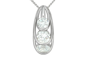 Pendentif diamant à trois pierres en or blanc 1 1/5 carat 14 carats avec chaîne