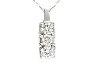 1 Carat White Gold 14K 3-Stone Diamond Pendant With Chain