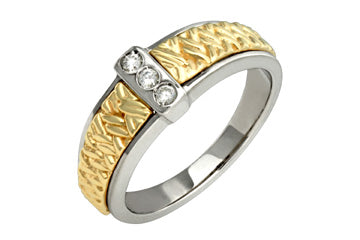 14K Two-Tone Carved Diamond Wedding Band