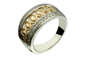 3/25 Carat Yellow & White Gold Weaved Diamond Ring