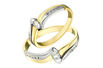 Ensemble d'alliances assorties à deux tons avec diamants