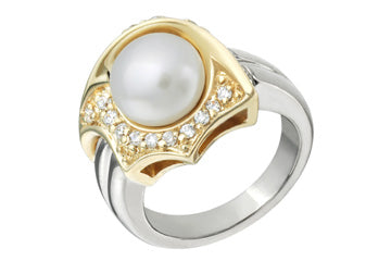 1/2 Carat Diamond Yellow & White Gold Button Pearl Ring