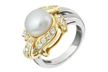17/50 Carat Diamond Yellow & White Gold Button Pearl Ring