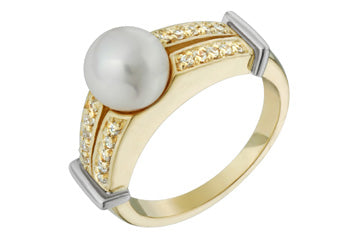 Bague en perles de culture et diamants bicolores 1/10 carat