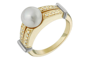1/10 Carat Two-Tone Cultured Pearl & Diamond Ring