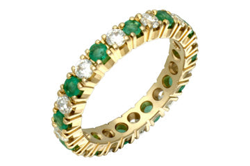 18/25 Carat Diamond & Emerald Yellow Gold Eternity Ring