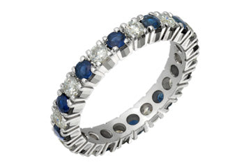 18/25 Carat White Gold Diamond & Blue Sapphire Eternity Ring