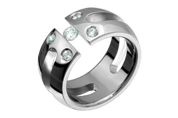 2/9 Carat Diamond Tension Set Titanium Ring with Hollowed Center
