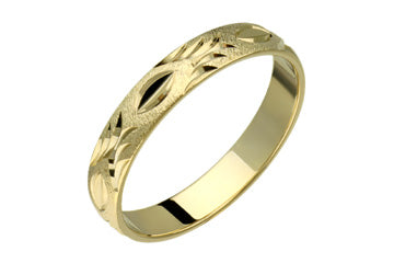 Alliance en or jaune 14 carats Comfort Fit avec motif feuille