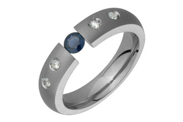 1/10 Carat Diamond & Tension Set Sapphire Titanium Ring