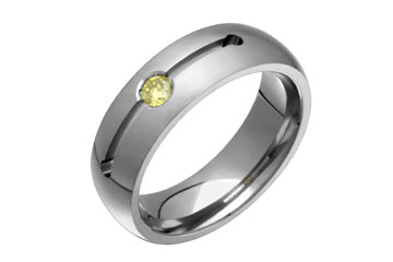 1/10 Carat Engraved Titanium Band with Yellow Diamond