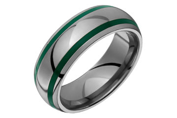 Domed Titanium Ring With Green Inlays