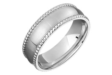 14kt White Gold Wedding Band with Beaded Edge