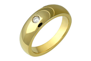 14K Comfort Fit Yellow Gold Wedding Band with Single Diamond