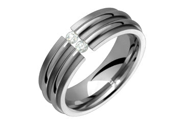 1/10 Carat Diamond Double Groove Titanium Ring Alain Raphael