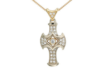 1/2 Carat Diamond Two Tone Medieval Cross Pendant With Chain Alain Raphael