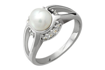 1/5 Carat Diamond & Cultured Pearl White Gold Ring Alain Raphael