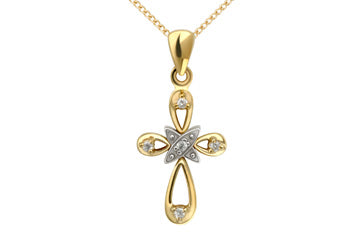 14K Two Tone Diamond Cross Pendant With Chain Alain Raphael