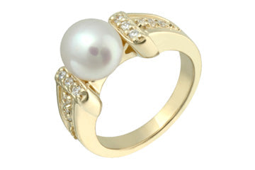 2/11 Carat Diamond & Cultured Pearl Yellow Gold Ring Alain Raphael