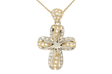 2/5 Carat Diamond Cross Pendant 14K Two Tone With Chain Alain Raphael