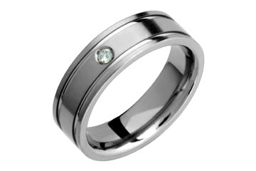 3/100 Carat Diamond Titanium Ring With Grooves Alain Raphael