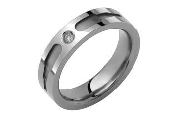 3/100 Carat Grooved Titanium Ring With Diamond Alain Raphael