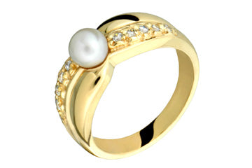 3/20 Carat Diamond & Cultured Pearl Yellow Gold Ring Alain Raphael