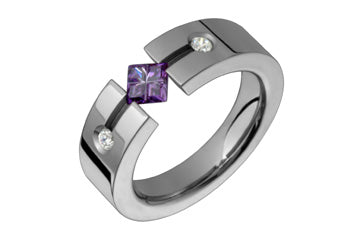 3/50 Carat Diamond & Illusion Amethyst Titanium Ring