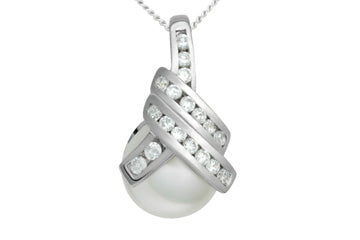 39/50 Carat Diamond & Button Pearl White Gold Pendant With Chain Alain Raphael